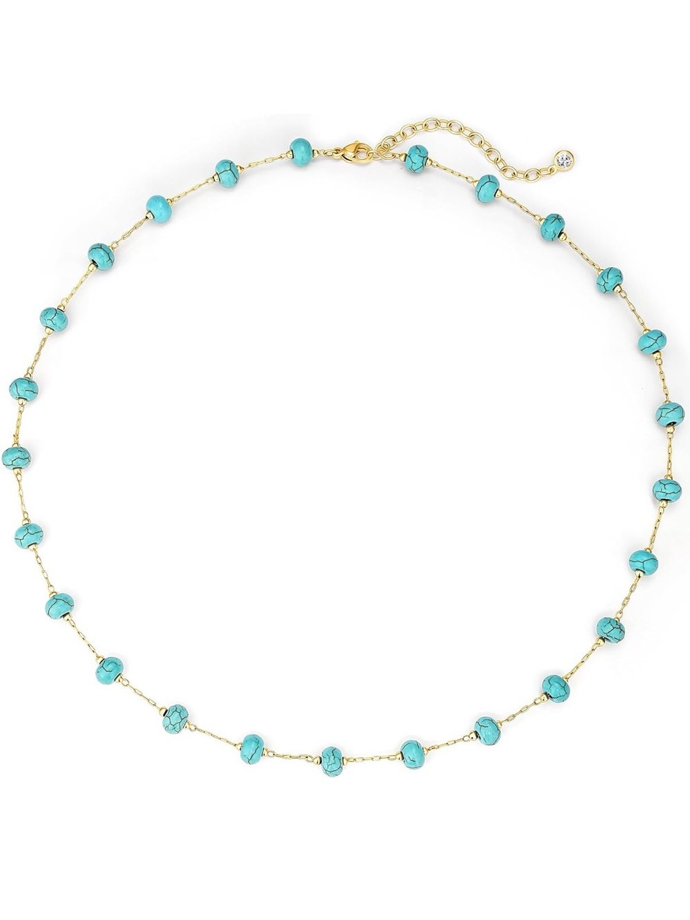 Gold Tone Chain Necklace with Turquoise Beads